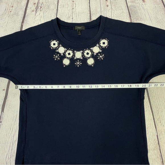 J. CREW navy blue cotton embellished short sleeve sweatshirt top, size M - Picture 9 of 12